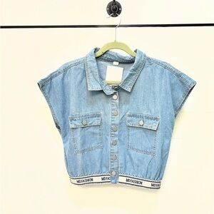 Cropped Denim Button up Shirt MD Fashion NWT